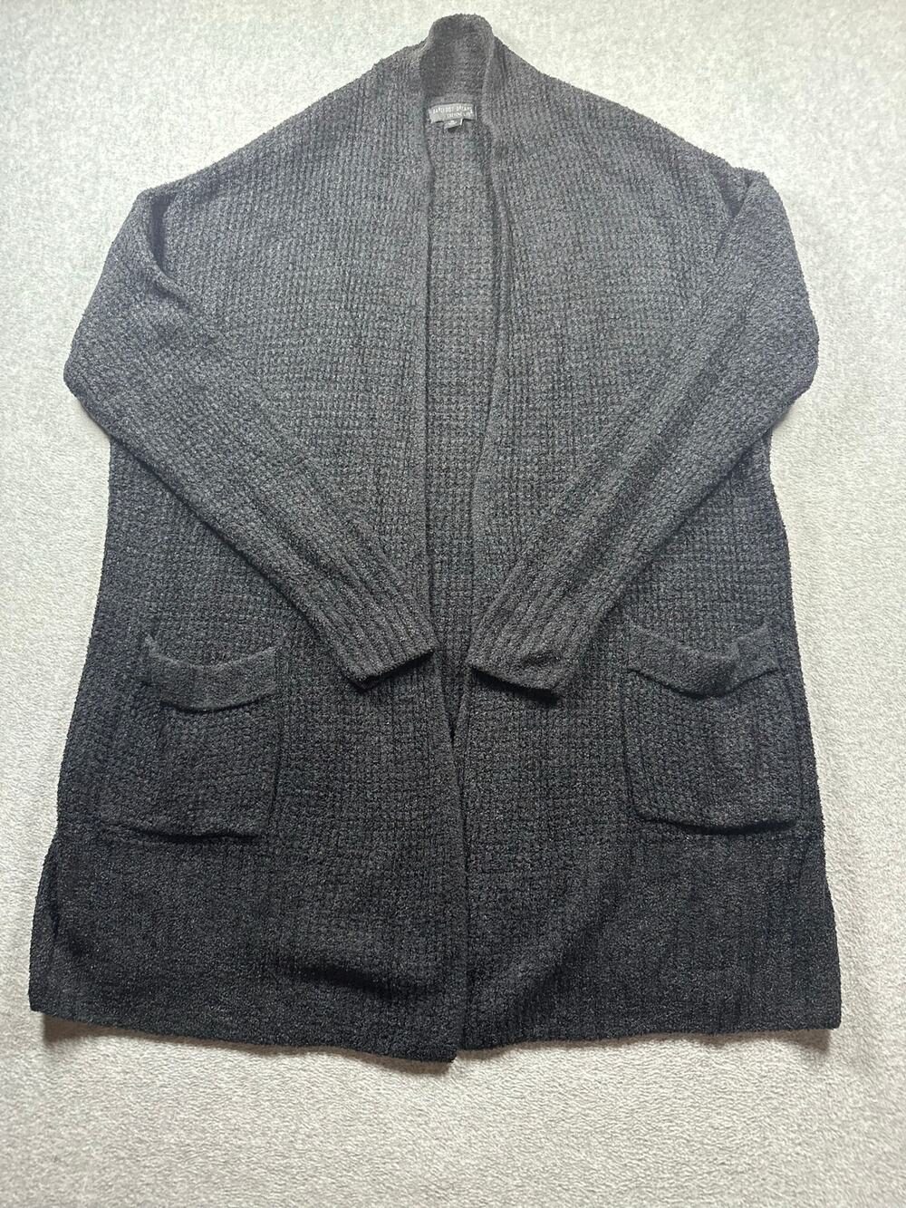 Barefoot Dreams CozyChic Lite Cardigan Sweater Women's Size XL Gray/Black EUC